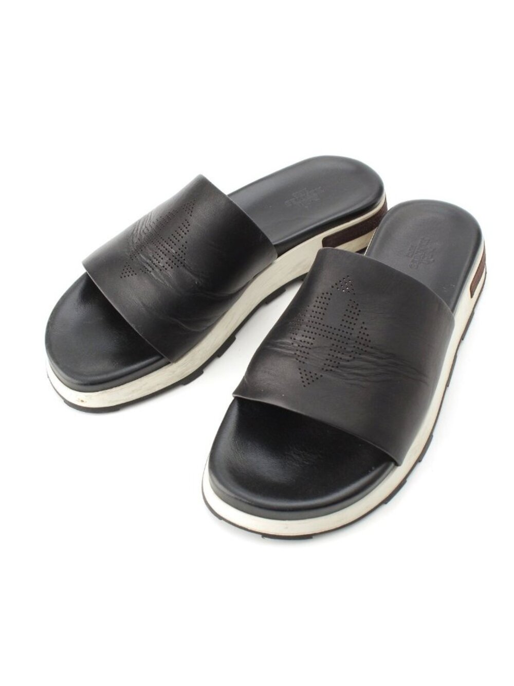 Hermes Reflex Leather H Logo Slide Sandals Black